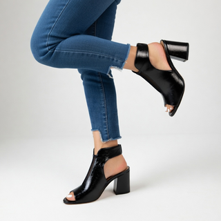 Arabelle™ — Sandale bout ouvert talon bloc 8 cm résille noire élégance urbaine