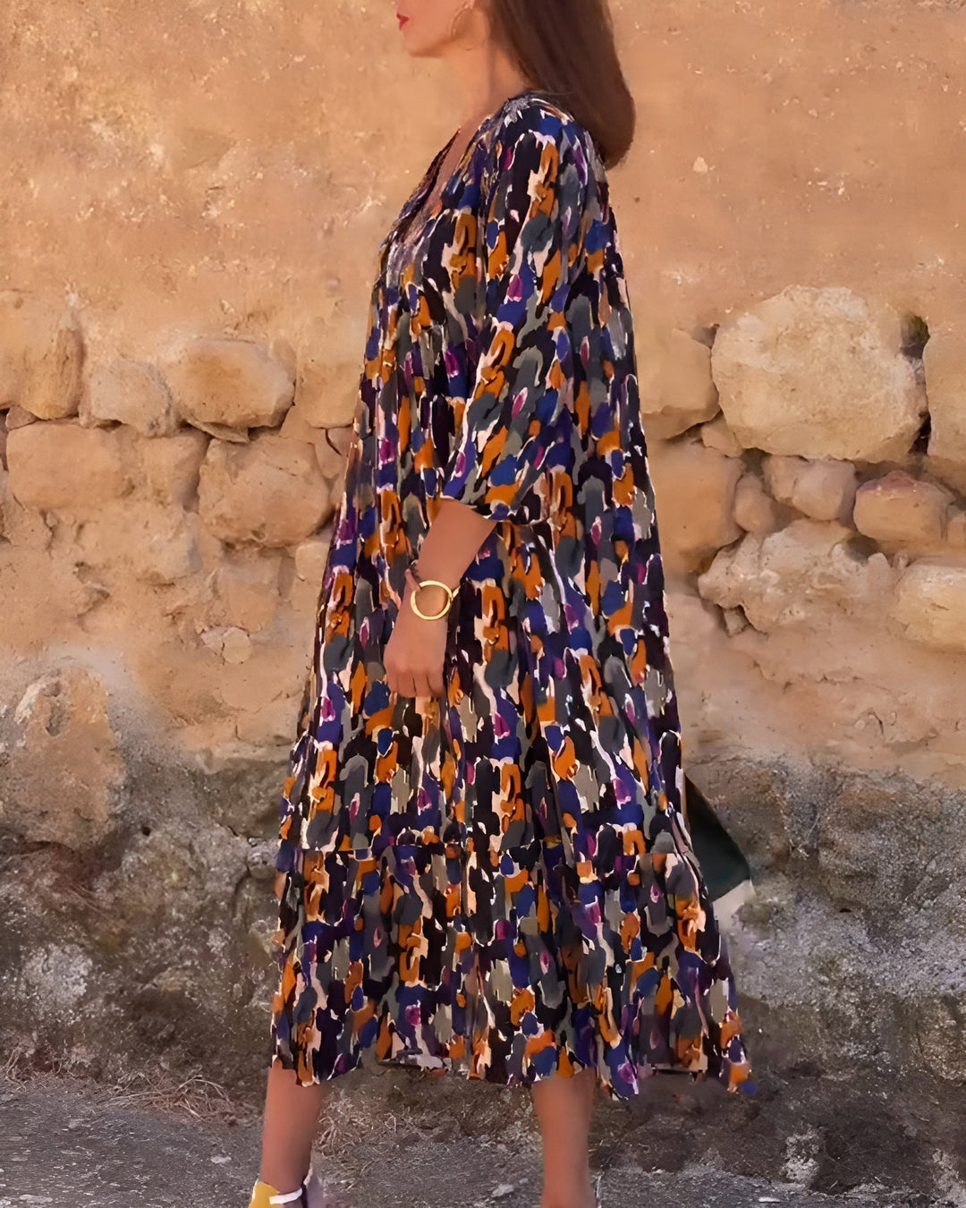 Anaëlle - Robe Rétro Imprimée à Col en V
