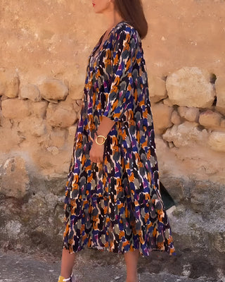Anaëlle - Robe Rétro Imprimée à Col en V