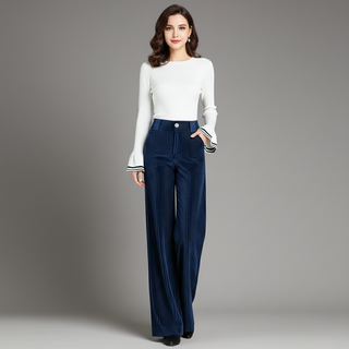 DELACROIX | PANTALON EN VELOURS TRICOTÉ TAILLE HAUTE POUR FEMME