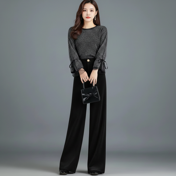 DELACROIX | PANTALON EN VELOURS TRICOTÉ TAILLE HAUTE POUR FEMME
