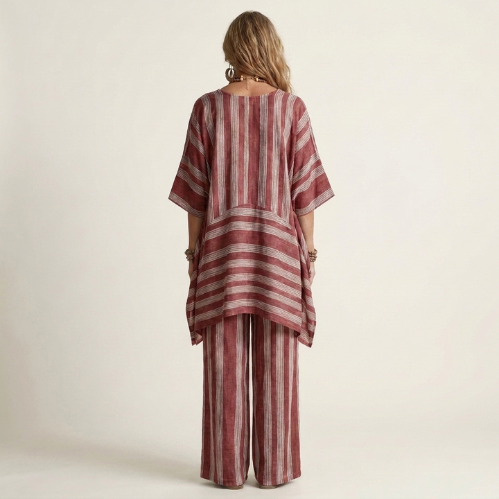 Alessia | Conjunto de algodón y lino de dos piezas a rayas
